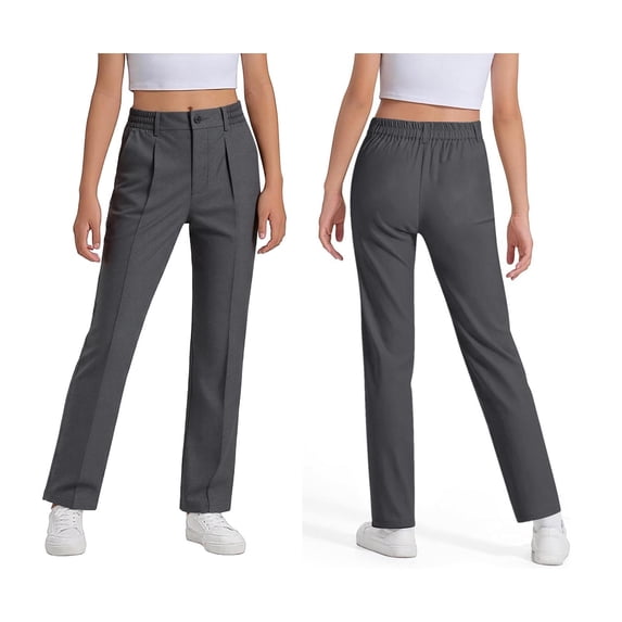School Uniform for Boys Dress Pants Elastic High Waist Skinny Pants with Pockets Girls Grey Uniform Pants Back To School 5-6 Years Girl Clothes