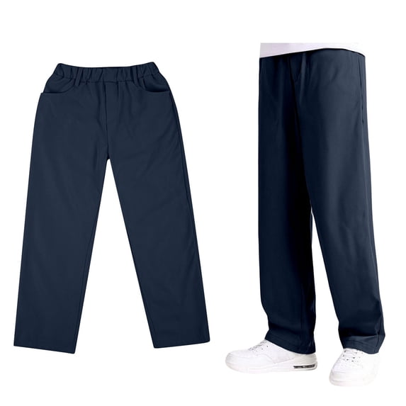School Uniform for Boys Dress Pants Elastic High Waist Stretch Pants with Pockets Kids Navy Pants Back To School Pants for Kidss 9-10 Years