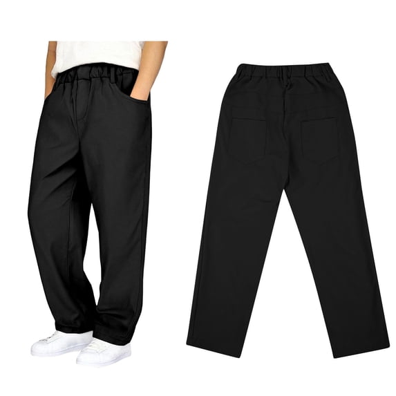 School Uniform for Boys Dress Pants Elastic Waist Skinny Pants with Pockets Black Pants for Girls Back To School Slim Fit Size 13-14 Years Boys Pants
