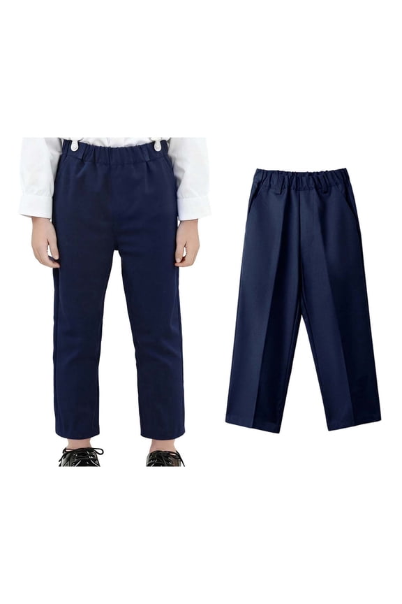 School Uniform for Boys Dress Pants Elastic Waist Straight Pants with Pockets Navy Boys Uniform Pants Back To School Pants for Girls 9-10 Years