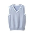 thumbnail image 1 of School Uniform for Boys Girls Soft Cotton Knit Sweater Vest V Neck Sleeveless Sweaters Tops 3-15 Years (15-16 Years, Light Blue), 1 of 6