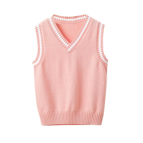 School Uniform for Boys Girls Soft Cotton Knit Sweater Vest V Neck Sleeveless Sweaters Tops 3-15 Years (3-4 Years, Pink)