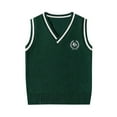 thumbnail image 1 of School Uniform for Boys Girls Soft Cotton Knit Sweater Vest V Neck Sleeveless Sweaters Tops 3-15 Years (7-8 Years, Green 01), 1 of 6