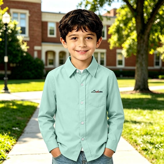 School Uniform for Boys Long Sleeve Collared Shirts Back to School Versatile Casual Button Down Shirts for Boys Size 4-5Y