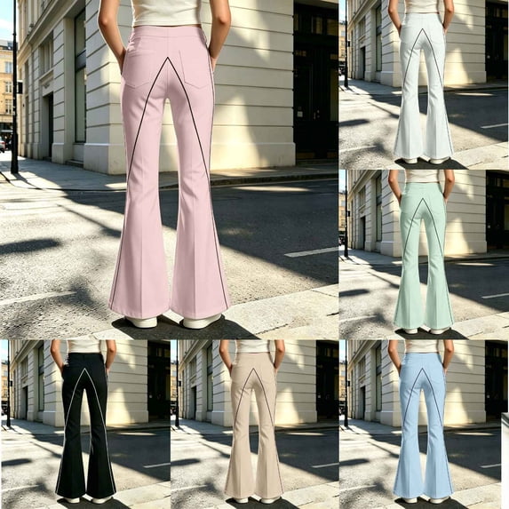 School Uniform for Girls Flare Slim Fit Teens Dress Pants Elastic High Waist Pull on School Uniform Trousers Back To School Clothes for Girls 10-12