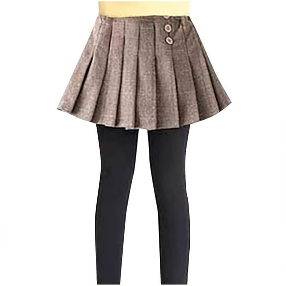 School Uniform for Girls High Waist Pleated Plaid Skirts with Leggings Fall Spring Stretch Skirted Skorts (7 Years, Coffee)