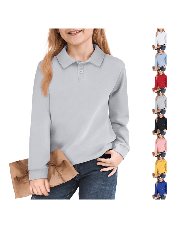 School Uniform for Girls Long Sleeve Collar Polo Shirts Button Down Placket Comfortable Fit School Uniform Classroom Essential
