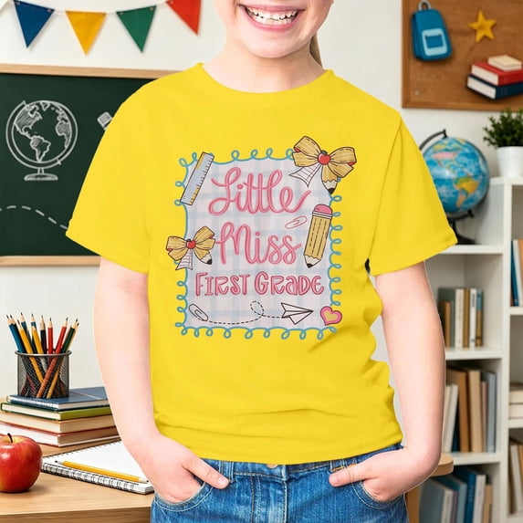 School Uniform for Girls Short Sleeve Graphic Tees Back to School Cartoon Print Crewneck Fashion Casual Campus Kids T Shirts Size 13-14Y
