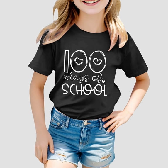 School Uniform for Girls Short Sleeve Graphic Tees Back to School Casual Letter Print Crewneck Comfortable T-Shirts for Girls Size 12-13Y