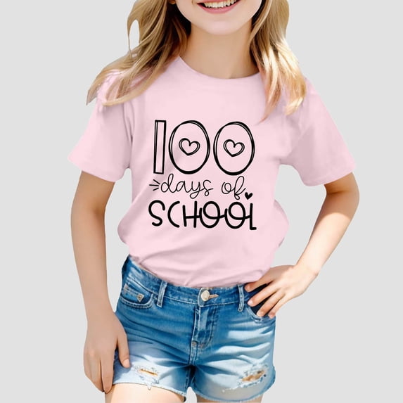 School Uniform for Girls Short Sleeve Graphic Tees Back to School Casual Letter Print Crewneck Comfortable T-Shirts for Girls Size 3-4Y
