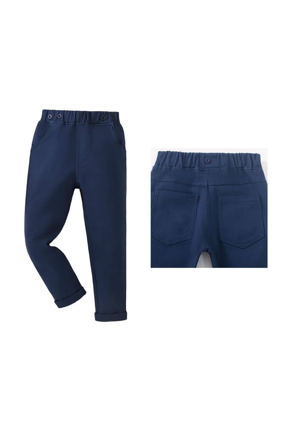 School Uniforms for Boys Dress Pants Elastic Waist Straight Pants with Pockets Navy School Pants for Boys Back To School Slim Fit Pants for Toddlers 18-24 Months