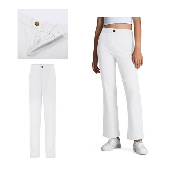 School Uniforms for Boys and Girls Straight Pants with Pockets Zipper Style Chino Pants Stretch Pants White School Pants for Boys and Girls Back To School Clothes for Kids Pants 5-6 Years