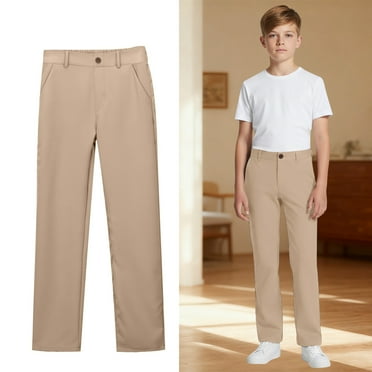 School Uniforms for Boys Pull On Chino Pants with Pockets Straight Pants Kids Khaki Pants Boys Back to School Outfits for Boys Teen Boys Pants 13-14 Years