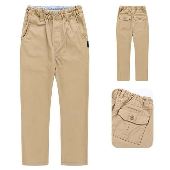 School Uniforms for Boys Straight Pants with Pockets Pull On Pants Elastic Waist Pants Khaki Uniform Pants Back To School Clothes Kids Boys Pants Size