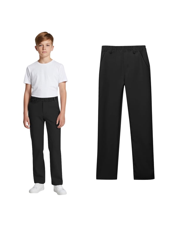 School Uniforms for Boys Straight Pants with Pockets Pull On Chino Pants Stretch Pants Black Pants for Boys Uniform Back to School Clothes Teen Boys Clothes 11-12 Years