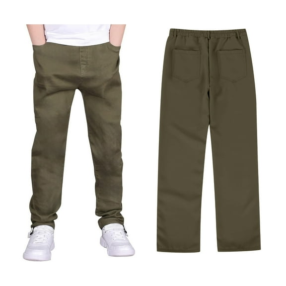 School Uniforms for Boys Straight Pants with Pockets Pull On Chino Pants Stretch Pants Boy Army Green Uniform Pants Boys Back To School Clothes Kids Preppy Clothes 5-6 Years