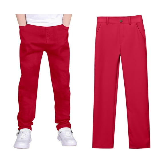 School Uniforms for Boys Straight Pants with Pockets Pull On Chino Pants Stretch Pants Boy Red Uniform Pants Back To School Outfits Kids Preppy Clothes 9-10 Years