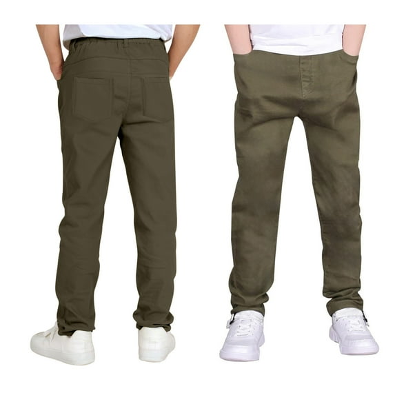 School Uniforms for Boys Straight Pants with Pockets Pull On Chino Pants Stretch Pants Kids Army Green Pants Boys Back To School Clothes Teen Boys Pants 13-14 Years