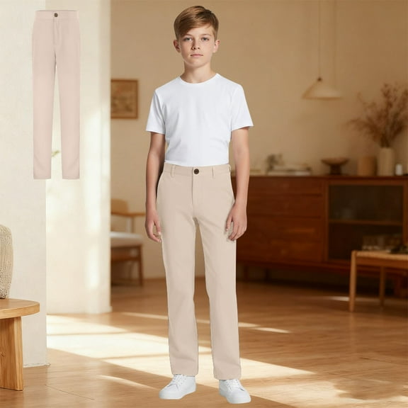 School Uniforms for Boys Straight Pants with Pockets Pull on Chino Pants Stretch Pants Kids Beige Pants Boys Back to School Clothes Tween Boys Clothes 11-12 Years