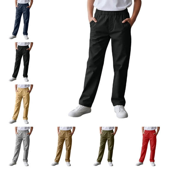School Uniforms for Boys Dress Pants High Stretchy Straight Pants with Pockets Back To School Classic Outfits Size 6-7 Years