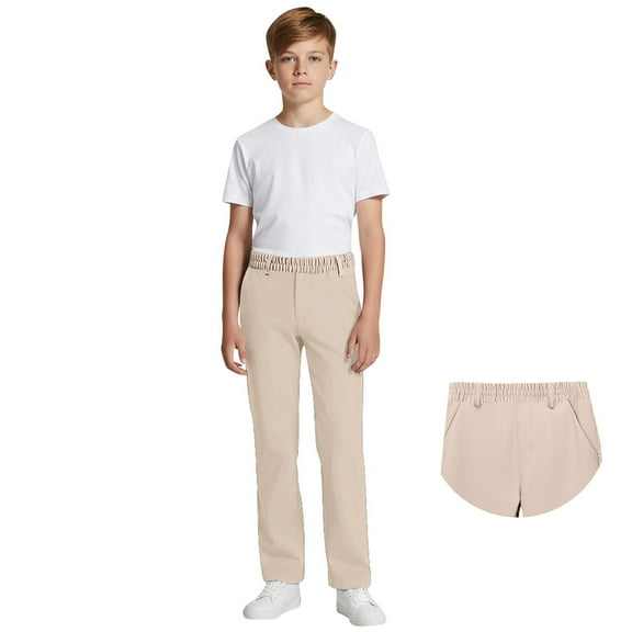 School Uniforms for Boys Pull On Chino Pants with Pockets Straight Pants Kids Beige Pants Boys Back to School Clothes Teen Boys Clothes 13-14 Years