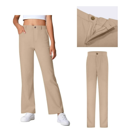 School Uniforms for Boys and Girls Zipper Style Chino Pants with Pockets Straight Pants Kids Khaki Pants Back To School Clothes Kids Pants 9-10 Years
