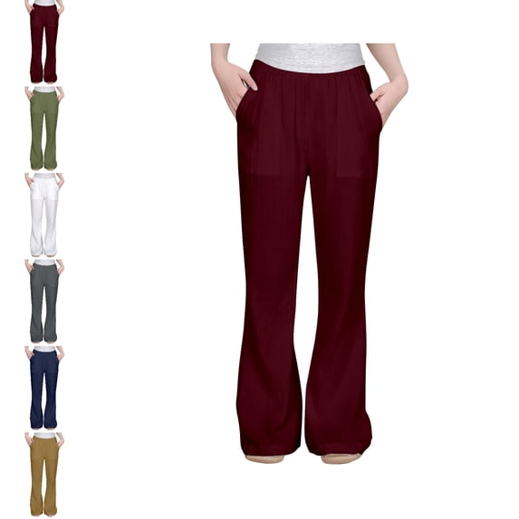 School Uniforms for Girls Dress Pants Elastic Waist Flare Pants with Pockets Back To School Classic Fashion Clothes 11-12 Years