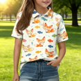 thumbnail image 1 of School Uniforms for Girls Short Sleeve Henley Cute Cartoon Animal Print Polo Shirts Button Closure Active Causal T Shirts, 110, 1 of 5