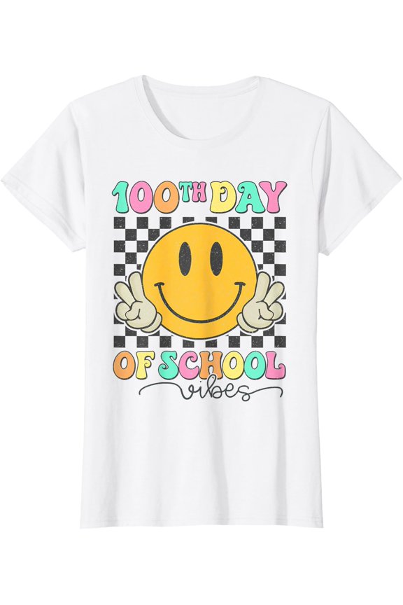 School Vibes Cute Smile Face 100 Days Of School Ladies' Crewneck T-Shirt Unisex Full Size S-5XL