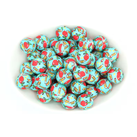 School Vibes l *20 Bead Pack* | Silicone Print Bead | 15 mm | Teacher Bead | DIY craft projects | non-toxic and washable beads