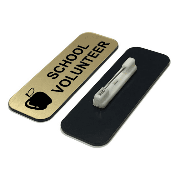 School Volunteer 1 x 3" Name Tag/Badge, Brushed Gold, (3 Pack)