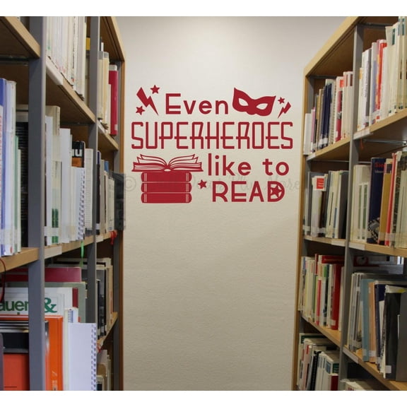 School Wall Quotes Superheroes Like To Read Library Decals Wall Art Stickersfor School 23x17-Inch Red