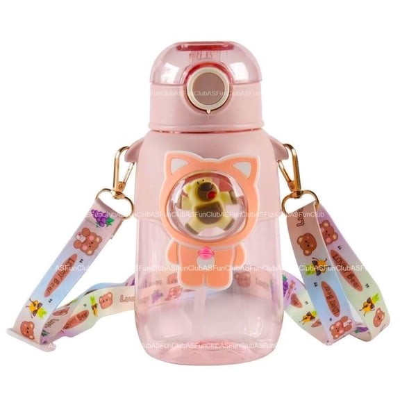 School Water Bottle for Kids Teddy bear Bottle with Straw and Strap Kids Sipper for Girls & Boys Cartoon Bottle Leak-Proof Water Bottle Sipper Best return gift_680 ML