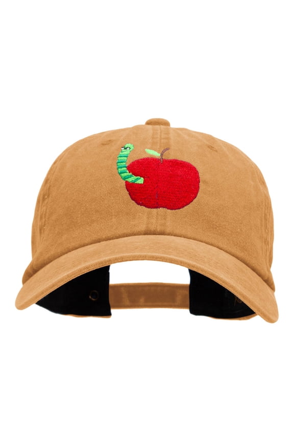 School Worm Apple Embroidered Unstructured Cotton Cap - Gold OSFM