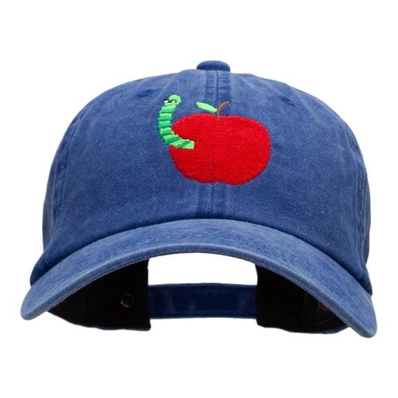 School Worm Apple Embroidered Unstructured Cotton Cap - Royal OSFM