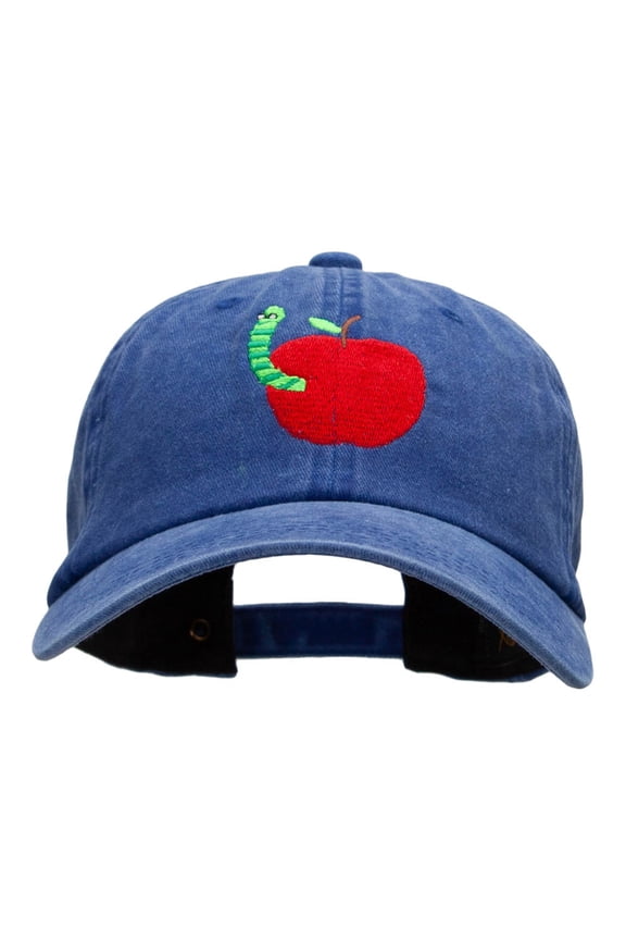School Worm Apple Embroidered Unstructured Cotton Cap - Royal OSFM