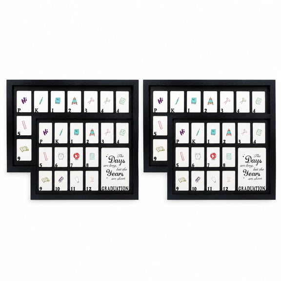 School Years Picture Frame Pre-K to 12th Grade, 12x16, 2 Pack, Black Wood with Black Mat, Graduation Keepsake Collage