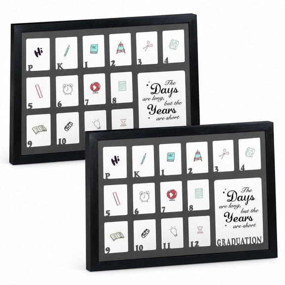 School Years Picture Frame Pre-K to 12th Grade, 12x16 Wood Collage Frame with Grey Mat, Black, 2 Packs