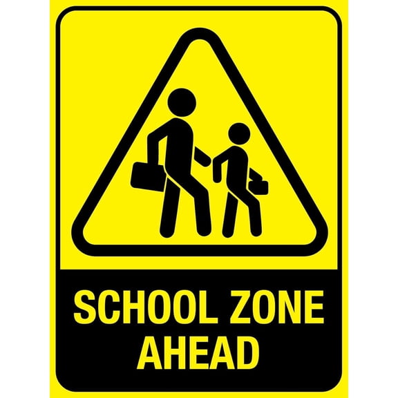 School Zone Ahead Sign - Children Sign, 12 X 16 Inch Metal Tin Sign