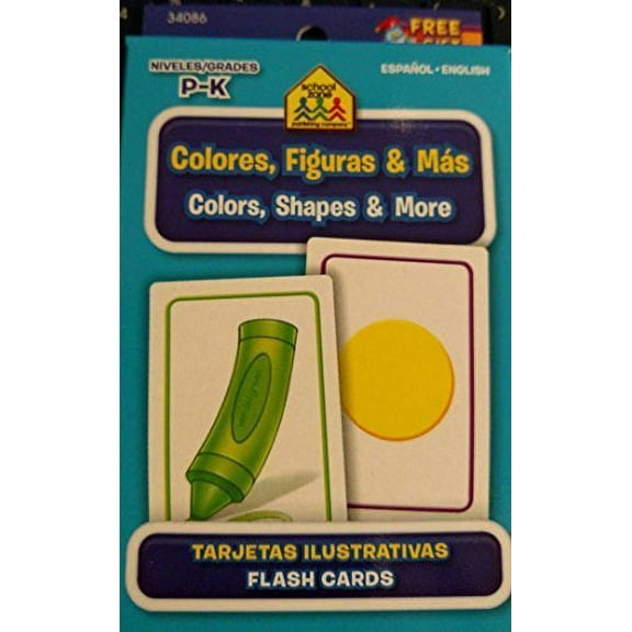 School Zone Bilingual Spanish English Colors (Colores), Shapes (Formas), & More Flash Cards Grades Pk