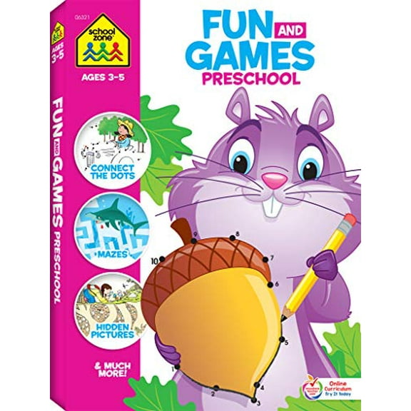 Pre-Owned School Zone Fun and Games Preschool Activity Workbook: Ages 3-5 Paperback