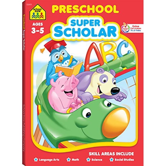 Pre-Owned School Zone - Preschool Super Scholar Workbook - 128 Pages, Ages 3 to 5, Preschool to Kindergarten, Alphabet, Numbers 1-12, Colors, Shapes, Math, Science, and More (Paperback) 1589470001
