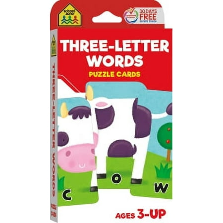 School Zone Three-Letter Words Puzzle Cards Cow Ages 3-UP Flash Cards