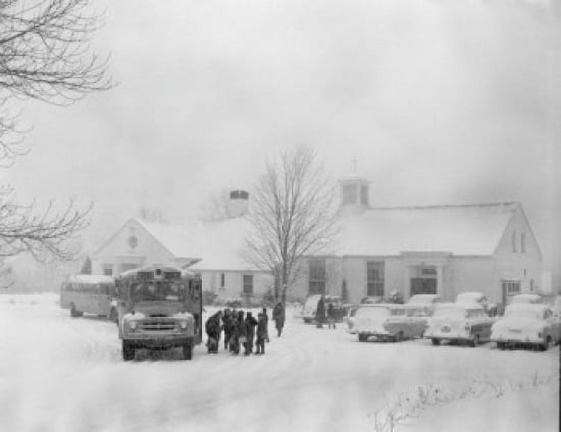 School building in winter Canvas Art - (18 x 24)
