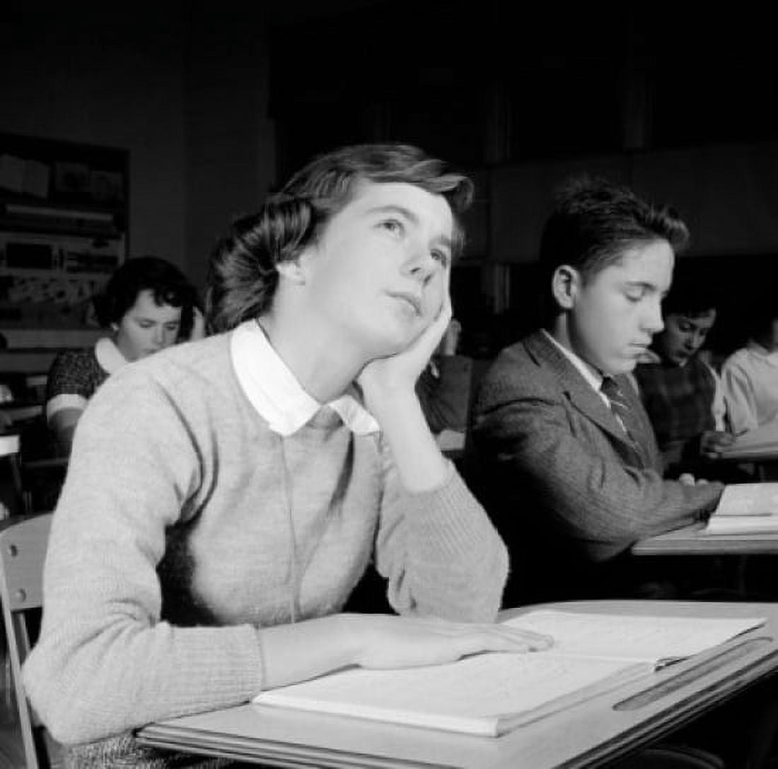 School girl daydreaming in classroom Canvas Art - (18 x 24)