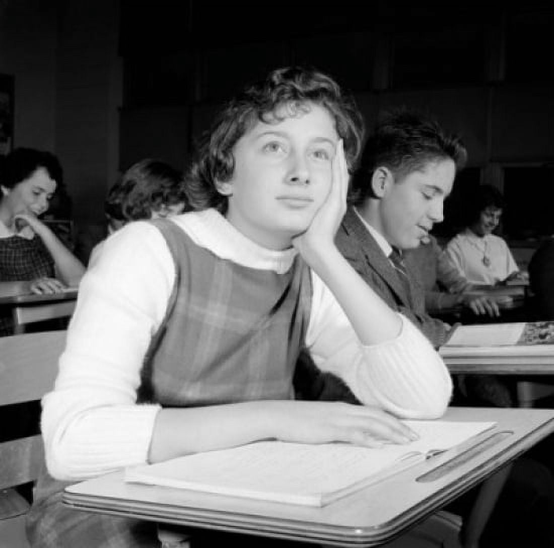 School girl daydreaming in classroom Canvas Art - (24 x 36)