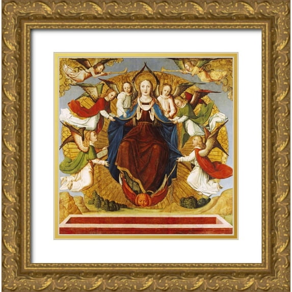 School of Avignon 26x26 Gold Ornate Wood Framed with Double Matting Museum Art Print Titled - The Assumption of The Virgin