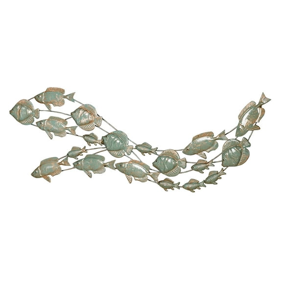 School of Fish Coastal Sea Aqua Metal Wall Art Sculpture 42x15