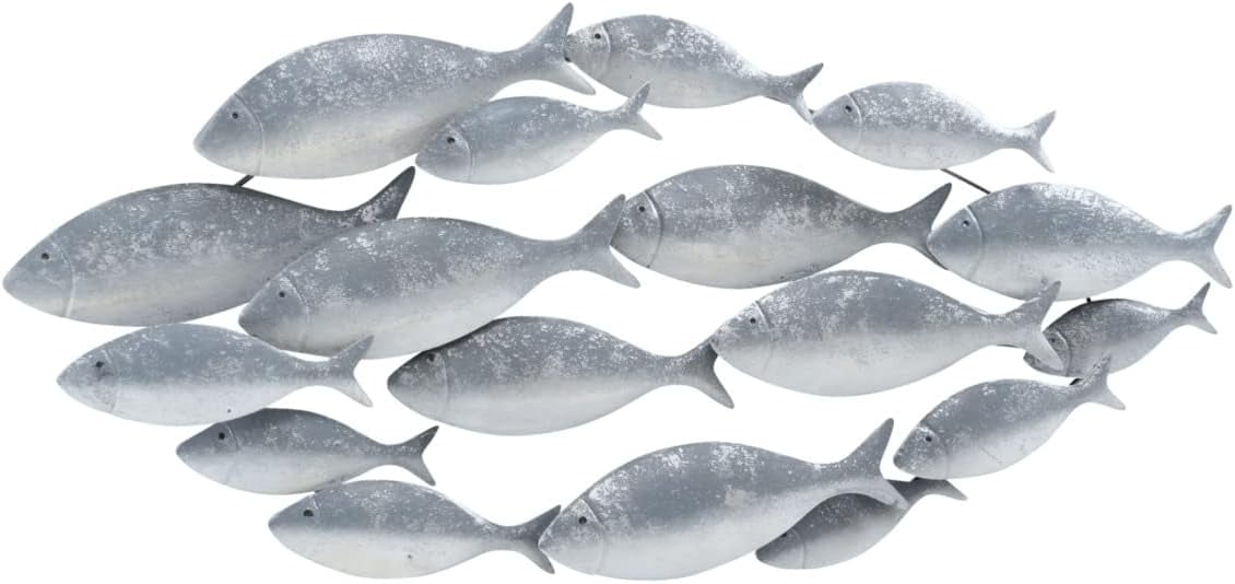 School of Fish Wall Sculpture, Silver Metallic Finish, Hand Welded ...