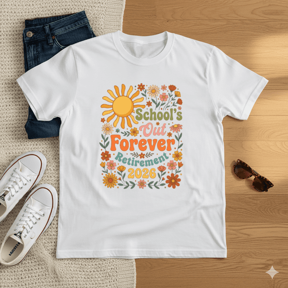 School's Out Forever Retirement 2026 Retro Sun Floral T-Shirt, for men & women, S-5XL